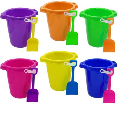 4E's Novelty 6 Pack 7.5" Beach Buckets and Shovels for Kids Bulk - Strong Large Sand Bucket for Toddler Beach Toys for Kids 3-10, SandBox Toys