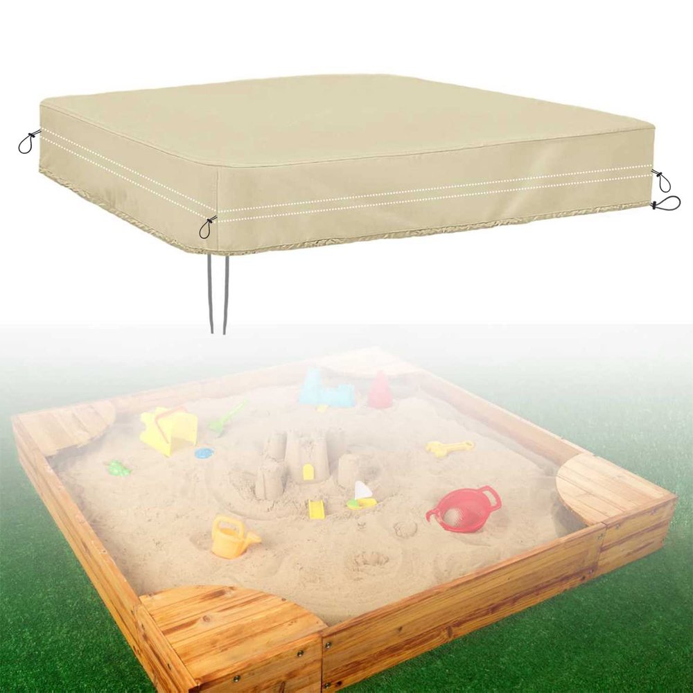 DUSTYPROTE 60-inch Sandbox Cover Square, 420D Heavy Duty Oxford Sand Box Lid, Waterproof & UV Resistant Outdoor Toy Pit Cover with Drawstrings and Buckle Straps, Khaki