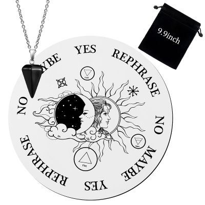 Jetec Pendulum Board Set Wooden Dowsing Divination Board Metaphysical Message Wooden Carven Witchcraft with Crystal Necklace and Storage Bag for Beginner Witchcraft Wiccan Wand Altar Supply Moon Sun