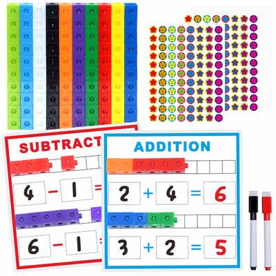 SpriteGru Math Linking Cubes, Math Cubes Manipulatives with Activity Cards Linking Cube Math Counters for Kids Kindergarten Learning Activities