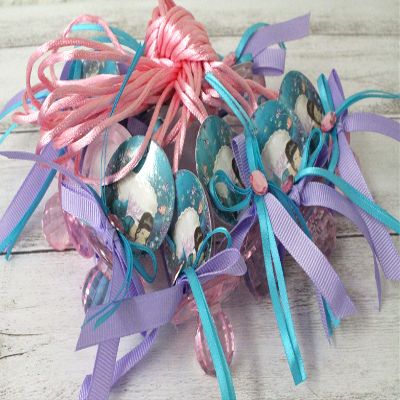 12 Mermaid Under The Sea Girl Acrylic Pacifier Ribbon Necklaces Baby Shower Game Favors Prize Decorations