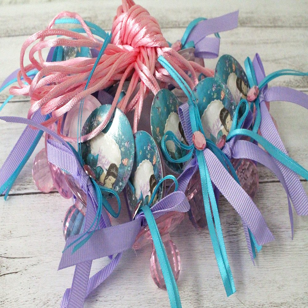 12 Mermaid Under The Sea Girl Acrylic Pacifier Ribbon Necklaces Baby Shower Game Favors Prize Decorations