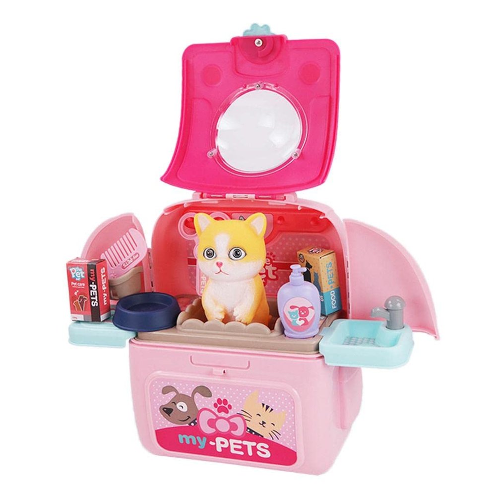 Fancyes Pet Space Bag Kids Doctor Kit Pretend Play Backpack Role Play Educational Learning Toy Child School Simulation for Boy Girl - Pink cat