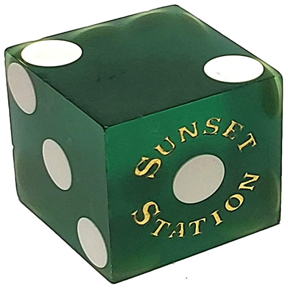 Cyber-Deals Authentic Nevada Casino Table-Played 19mm Matching Serial Numbers Craps Dice (Sets 2, 3, 4 or 5) with Black Velvet Pouch (Set of 5 (Full Stick), Sunset Station (Green Frosted))