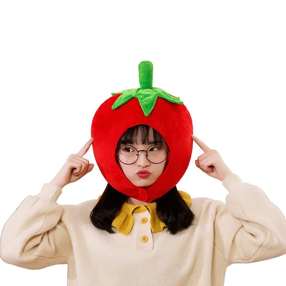 Bestmaple Cute Plush Tomato Shape Hat Funny Vegetable Headgear for Halloween Party Dress up Cosplay Costume
