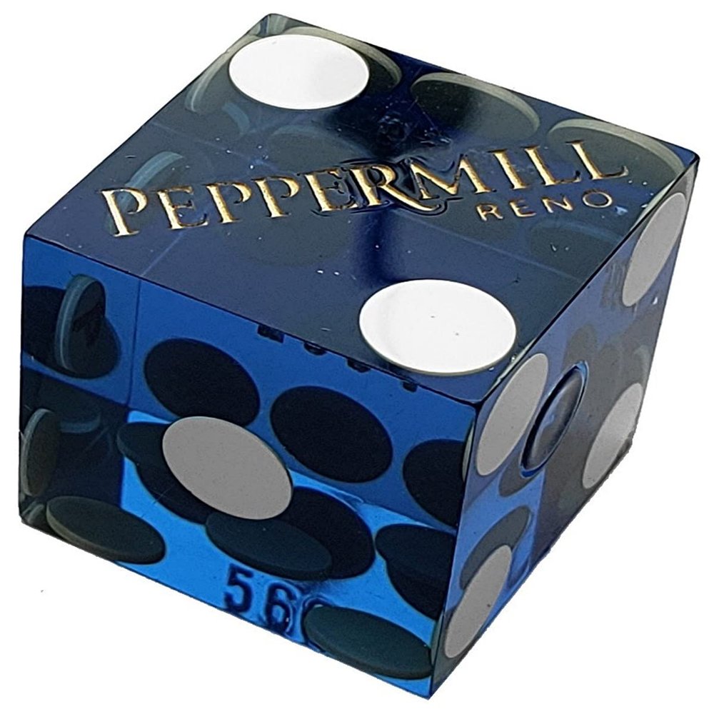Cyber-Deals Authentic Nevada Casino Table-Played 19mm Matching Serial Numbers Craps Dice (Sets 2, 3, 4 or 5) with Black Velvet Pouch (Set of 5 (Full Stick), Peppermill (Blue Polished))