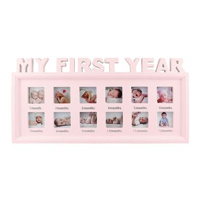 006 Baby's First Year Frame, Baby First Year Frame Baby Picture Keepsake Frame for Photo Memories, First Year Newborn Baby Collage Keepsake Picture Frame for Photo Memories (Color : Pink)