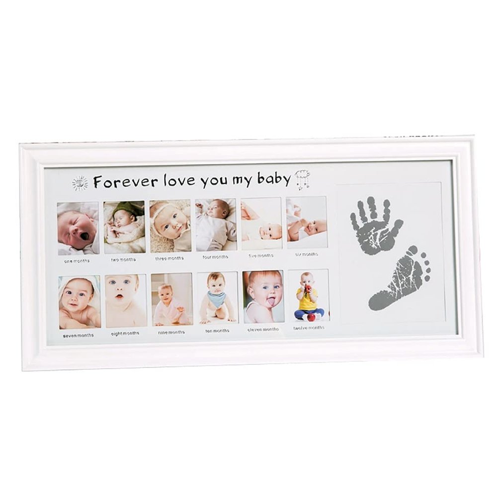 006 Baby Keepsake Frame, 12 Month Picture Frame, Baby Foot Printing Kit, First Year Newborn Baby Collage Keepsake Picture Frame for Photo Memories
