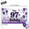 LASKYER Happy 97th Birthday Decorations,97th Purple Balloon Large Birthday Banner Backdrop Sign - Cheers to 97 Years Old Bday Party Supplies. view 2