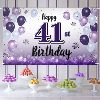 LASKYER Happy 41st Birthday Decorations,41st Purple Balloon Large Birthday Banner Backdrop Sign,41 Years Old Bday Party Supplies.