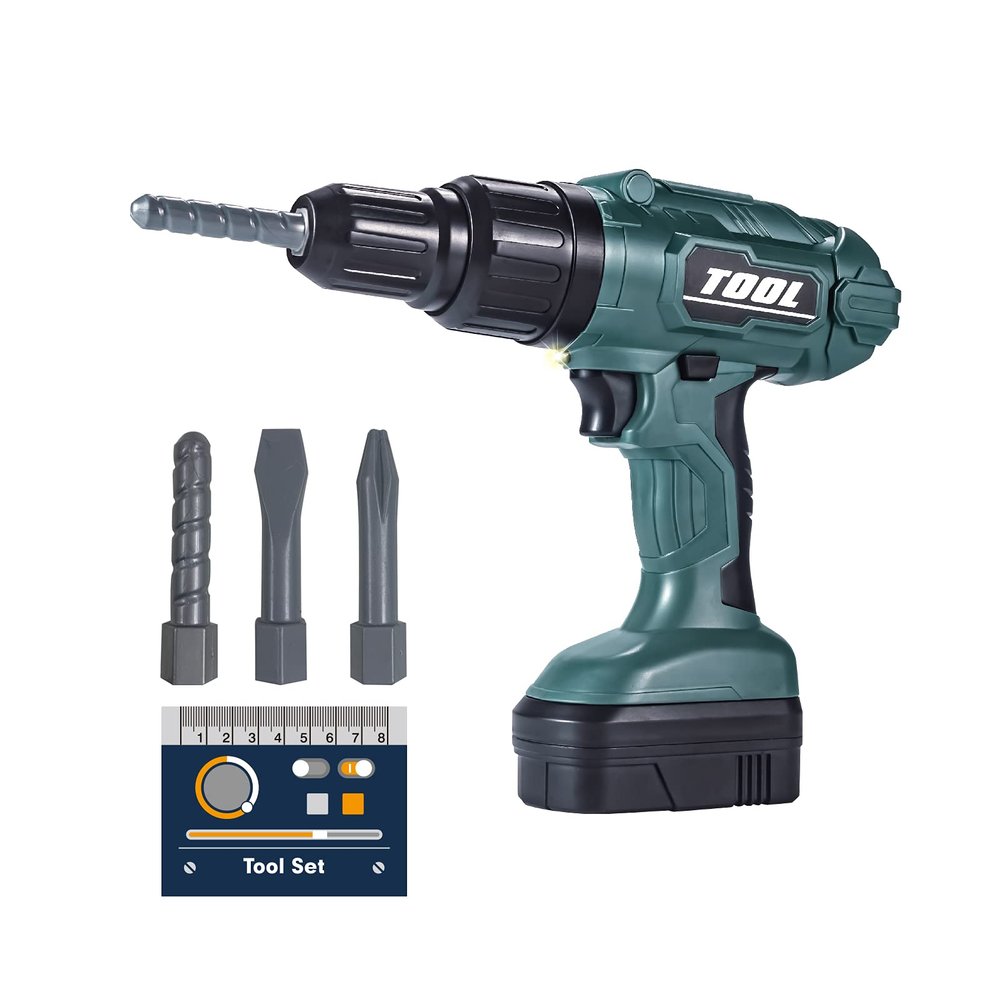 Electronic Power Drill Toy Set, Kids Pretend Play Construction Tools With Realistic Light, Sound & Action, Preschool Model, Gifts for Children Toddler Boy Girl