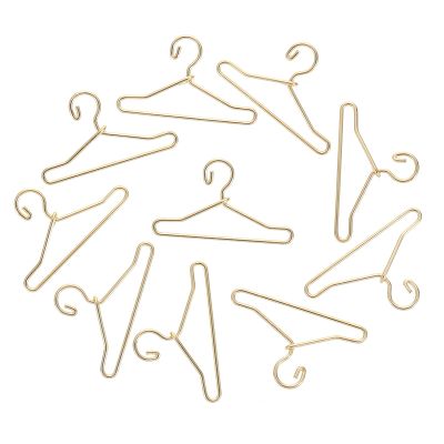 Healifty 50pcs Mini Doll Clothes Hangers Gold Dollhouse Clothes Doll Gown Dress Outfit Metal Holder Stand for Dollhouse Use1.57 Inch