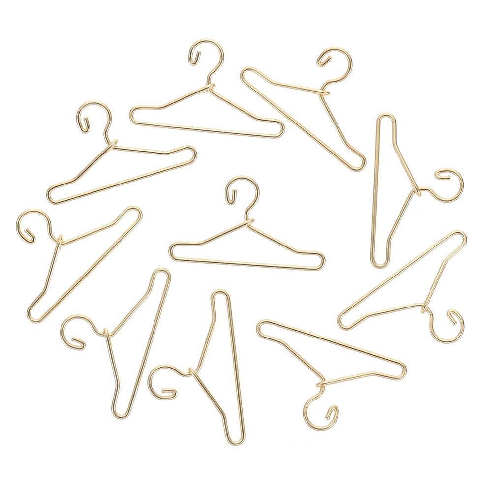 Healifty 50pcs Mini Doll Clothes Hangers Gold Dollhouse Clothes Doll Gown Dress Outfit Metal Holder Stand for Dollhouse Use1.57 Inch