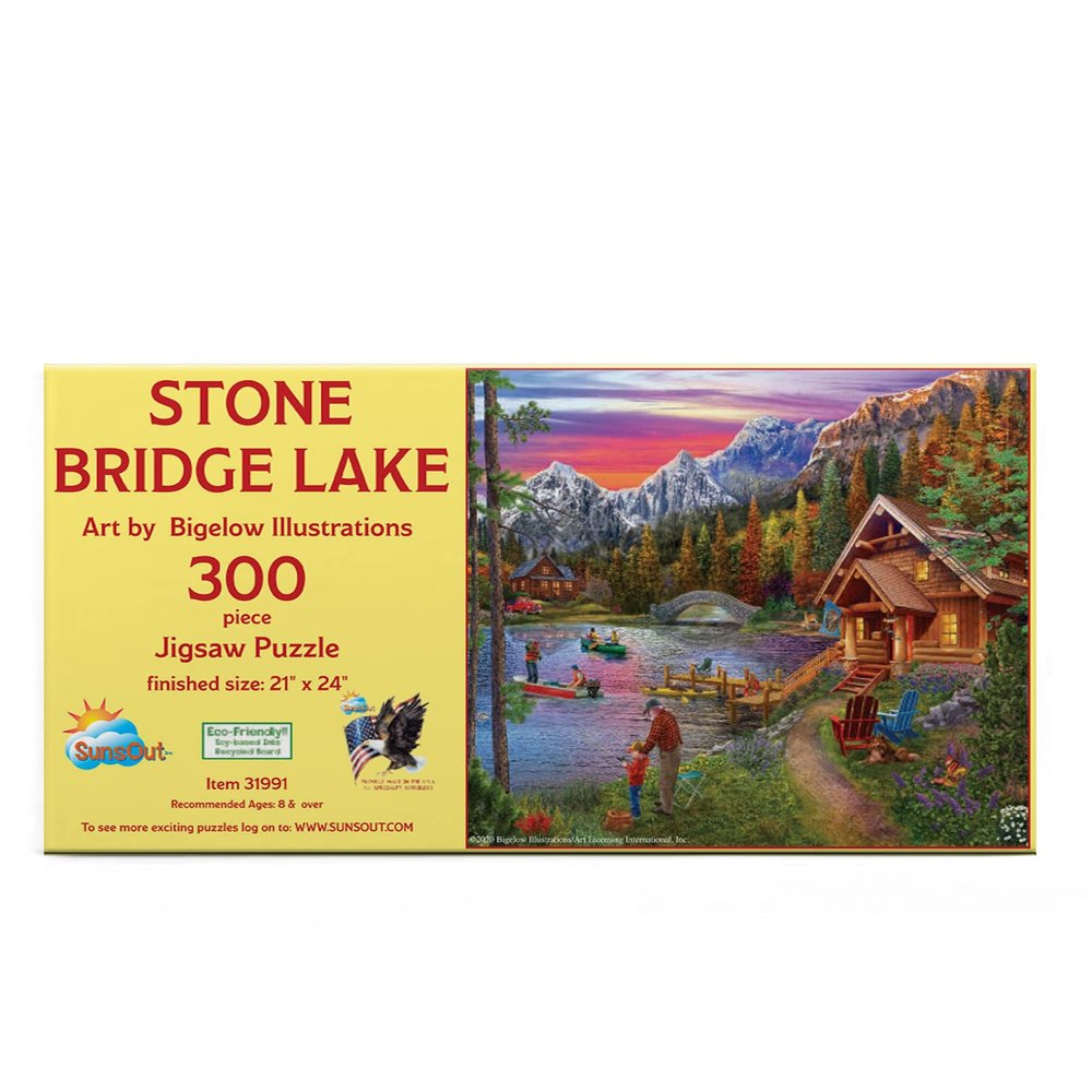 SUNSOUT INC - Stone Bridge Lake - 300 pc Jigsaw Puzzle by Artist: Bigelow Illustrations - Finished Size 21" x 24" - MPN# 31991