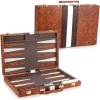AMEROUS Backgammon Set, 15 Inches Classic Board Game with Leather Case, Folding Board, Gift Package, Portable Travel Strategy Backgammon Game Set for Adults, Kids (Medium, Brown) view 4