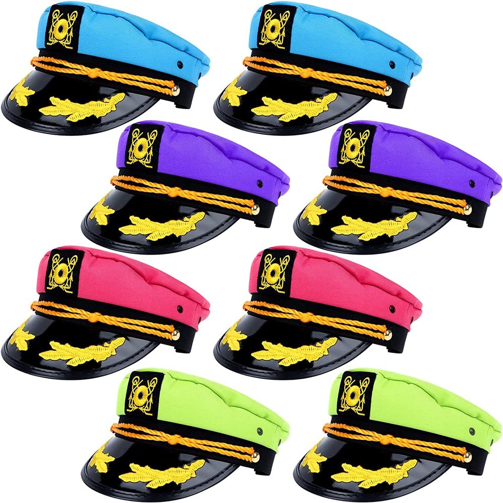 8 Pack Colorful Captain Hat Sailor Hat Unisex Boating Captain Hat Party Hats