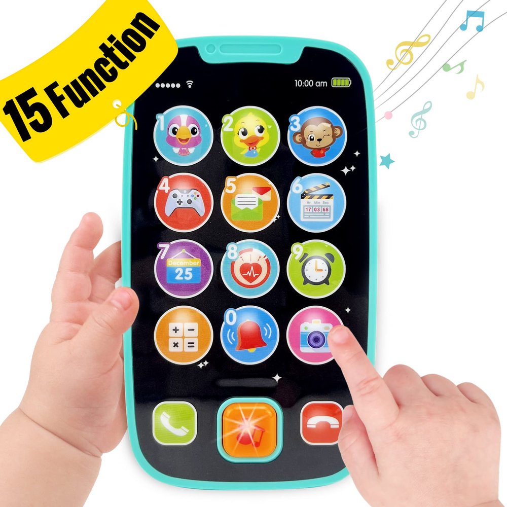Toys for 1 Year Old Boy, 15 Functions Phone Baby Toys 6-12 Months, Baby Cell Phone 12-18 Months, Learning Toys for Toddlers 1-3, Easter Basket Stuffers - Cyan