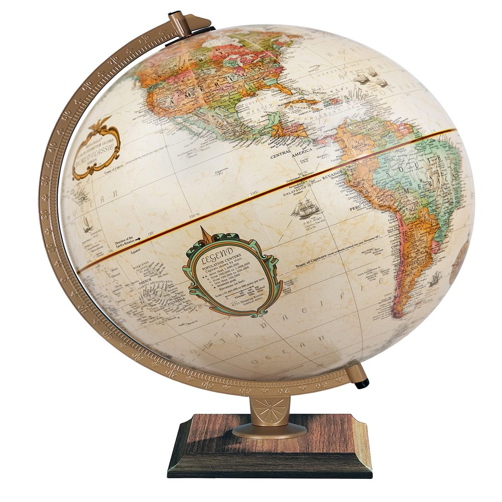 Replogle World Classic Globe, 12" Desktop World Globe For Home or Office Desk Decor, Raised Relief, Up-to-date Cartography, Made in the USA, Antique