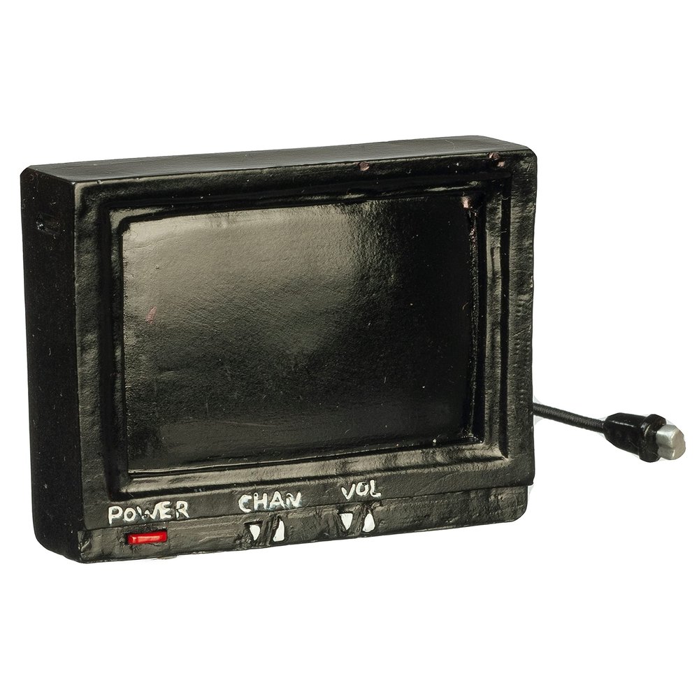 Dollhouse Black Television Set Portable TV Miniature Living Room Accessory