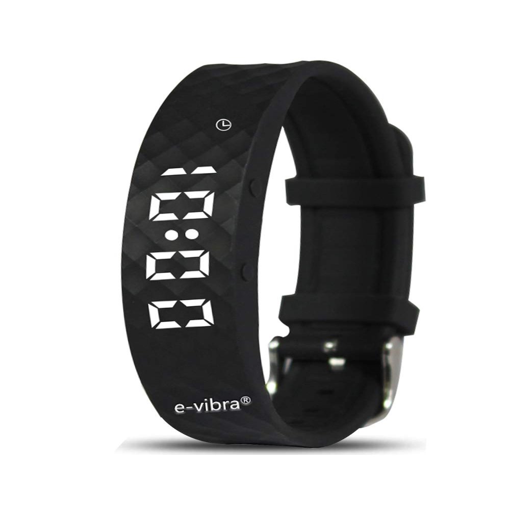 e-vibra Potty Training Watch - Rechargeable Silent Vibrating Wristband - Medical Reminder Watch - with Timer and 15 Daily Alarms (Black)