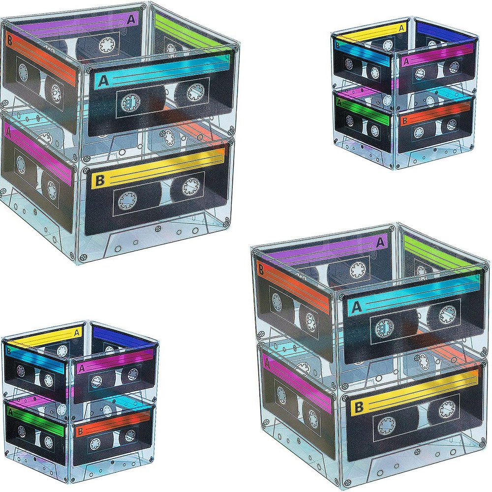 4E's Novelty Cassette Tape Bucket Centerpiece (Pack of 4) 80s Party Supplies, 90's Theme Birthday Party Decoration Cassette Tape Table Decor, Retro Hip Hop Pop Music Culture Party for Adults & Kids