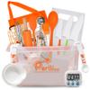 PERLLI Kids Real Cooking Set for Cooking and Baking  31 Pc. Gift for Junior Chef with Real Utensils, Case & Safe Kids Knife Set for Boys & Girls  Fine Motor Skills & Fun for Children Ages 6+, Orange view 1