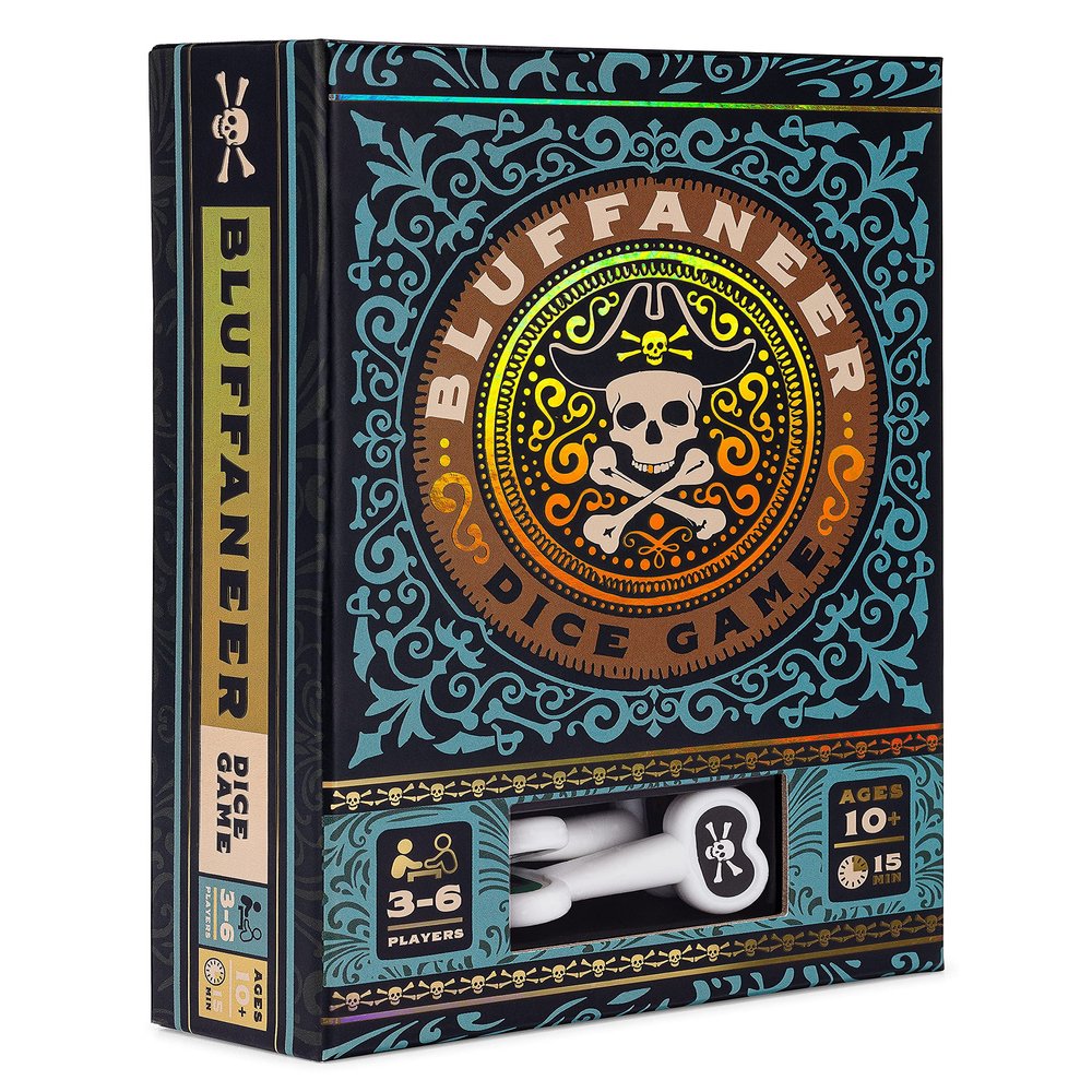 Big G Creative: Bluffaneer Dice Game, Family Party Game, Includes Two Bone-Shaped Dice, 3 to 6 Players, 15 Minute Play Time, for Ages 10 and up