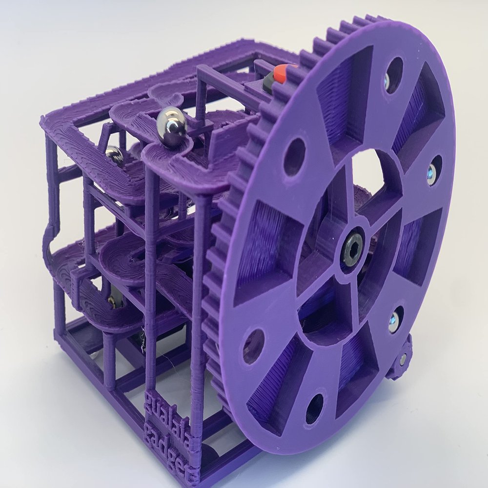 Small Gear Marble Machine - Fun Desktop Toy for Adults and Kids - Delight Friends, Relieve Stress, Calm Fidgets, Learn Physics - Battery Operated, Unique 3D-Printed Design, Made in USA (Purple)