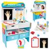 Get Well Doctor Wooden Activity Center- Kids Pretend Play Medical Playset w Waiting Room- 16 Accessories, Dual Sided, Office Checkup Kit w X-Rays, Blood Pressure Cuff- Boys Girls Roleplaying Toy Gift view 1
