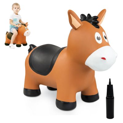 ZOOJOY Bouncy Horse Hopping Toys, Inflatable Animal Horse Toys for Toddlers, Outdoor Indoor Bounce and Ride On Bouncer for Boys Girls, Birthday Gifts for 18 Months 2 3 4 5 6 Year Old with Pump