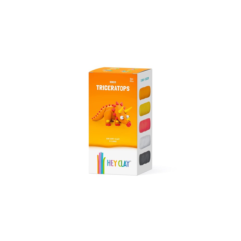 Hey Clay Dinos - Claymate Triceratops - Colorful Modeling Air Dry Clay for Kids - Air Dry Clay Kit 5 Cans with Fun Interactive App