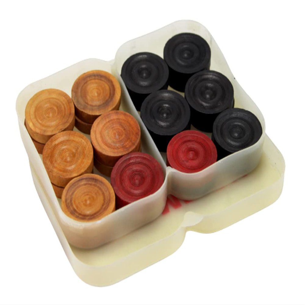 StonKraft Wooden Carrom Coins Pieces with Plastic Box (No Striker) - 24 Coins Pieces (only Pieces)