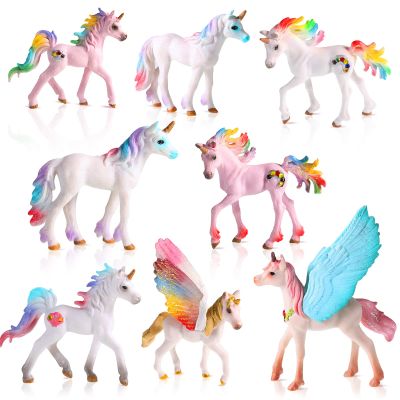 Jetec 8pcs Unicorn Toy Figurine Unicorn Cake Toppers Set Lovely Flying Horse Miniature for Birthday Party Baby Shower Wedding Party Imaginative Collectible Gift for Girls and Boys, 8 Type
