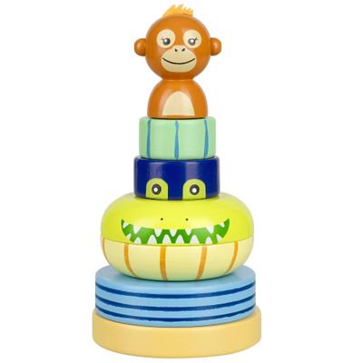 Orange Tree Toys: Stacking Ring: Jungle Animals - Wooden Colorful Stacking Puzzle Toy, Size & Motor Skills Developmental Toy, Toddler & Kids, Ages 1+