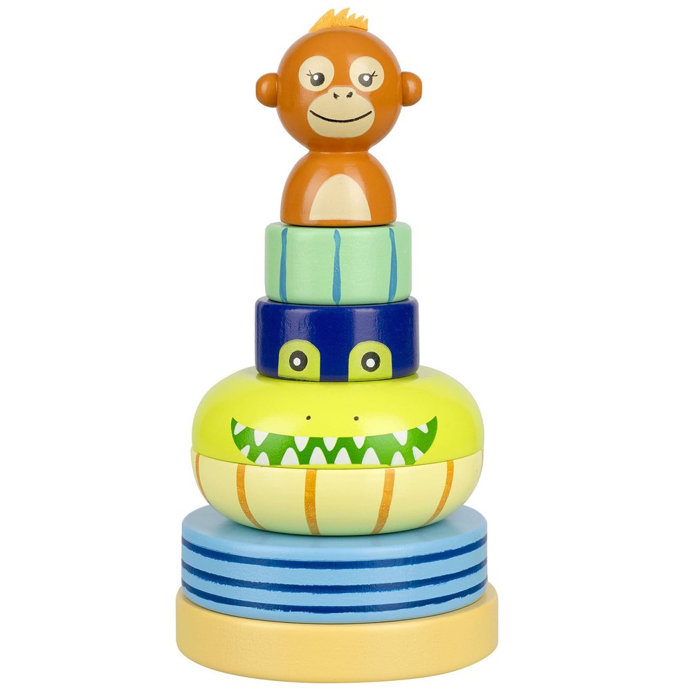 Orange Tree Toys: Stacking Ring: Jungle Animals - Wooden Colorful Stacking Puzzle Toy, Size & Motor Skills Developmental Toy, Toddler & Kids, Ages 1+
