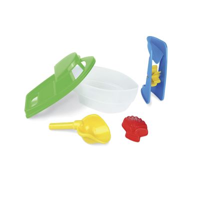 Wader 71920 Toy Set 2 Assorted 5 Pieces Consisting of Shovel, Shape, Boat, Sand Mill or Motorboat