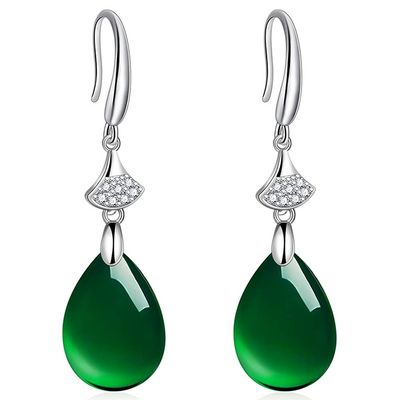 Natural Green Jade Chalcedony Drop Earrings Charm Jewelry Fashion Women Amulet Jewelry