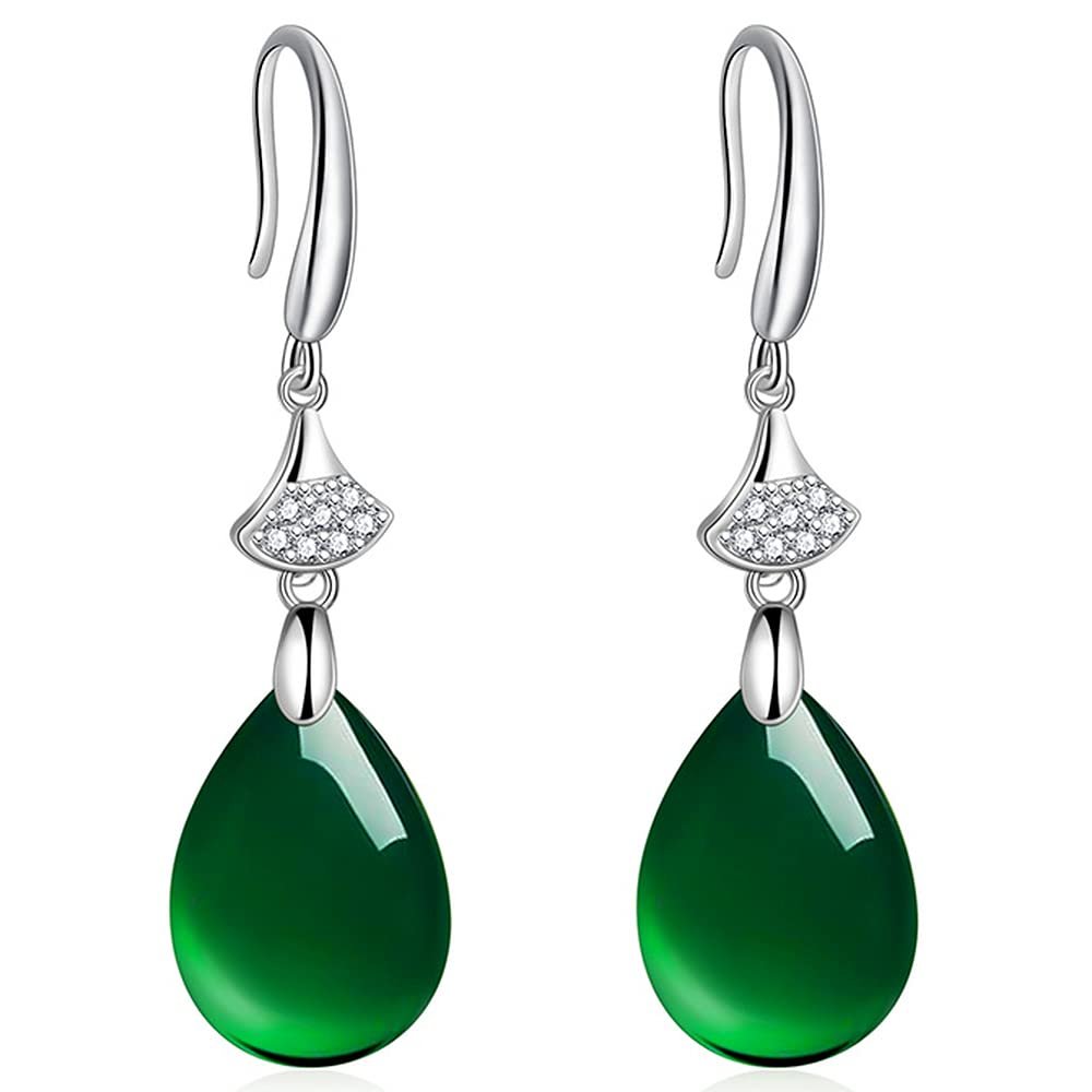 Natural Green Jade Chalcedony Drop Earrings Charm Jewelry Fashion Women Amulet Jewelry