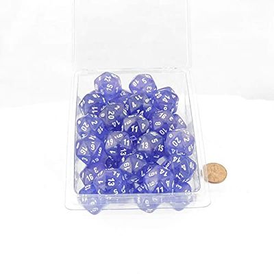 Purple Borealis Dice Luminary with White Numbers D20 Aprox 16mm (5/8in) Pack of 50 Wondertrail