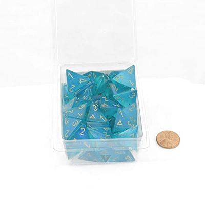 Teal Borealis Dice Luminary with Gold Numbers D4 Aprox 16mm (5/8in) Pack of 50 Wondertrail