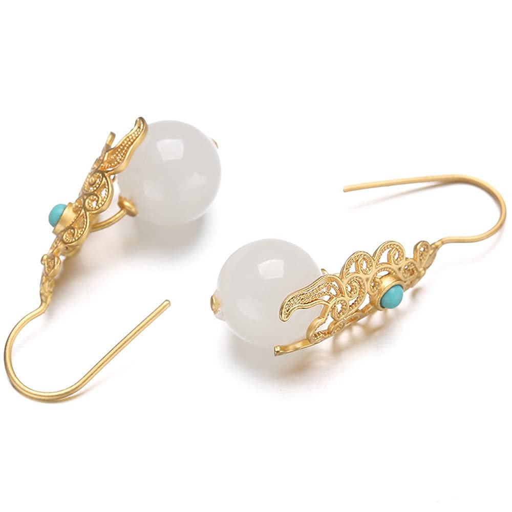 Natural Hotan Jade Drop Earrings Chinese Classical National Women Fashion Jewelry