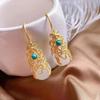 Natural Hotan Jade Drop Earrings Chinese Classical National Women Fashion Jewelry view 3