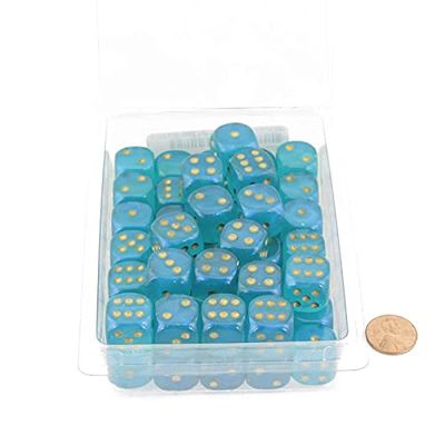 Teal Borealis Dice Luminary with Gold Pips 16mm (5/8 inch) D6 Set of 50 Wondertrail