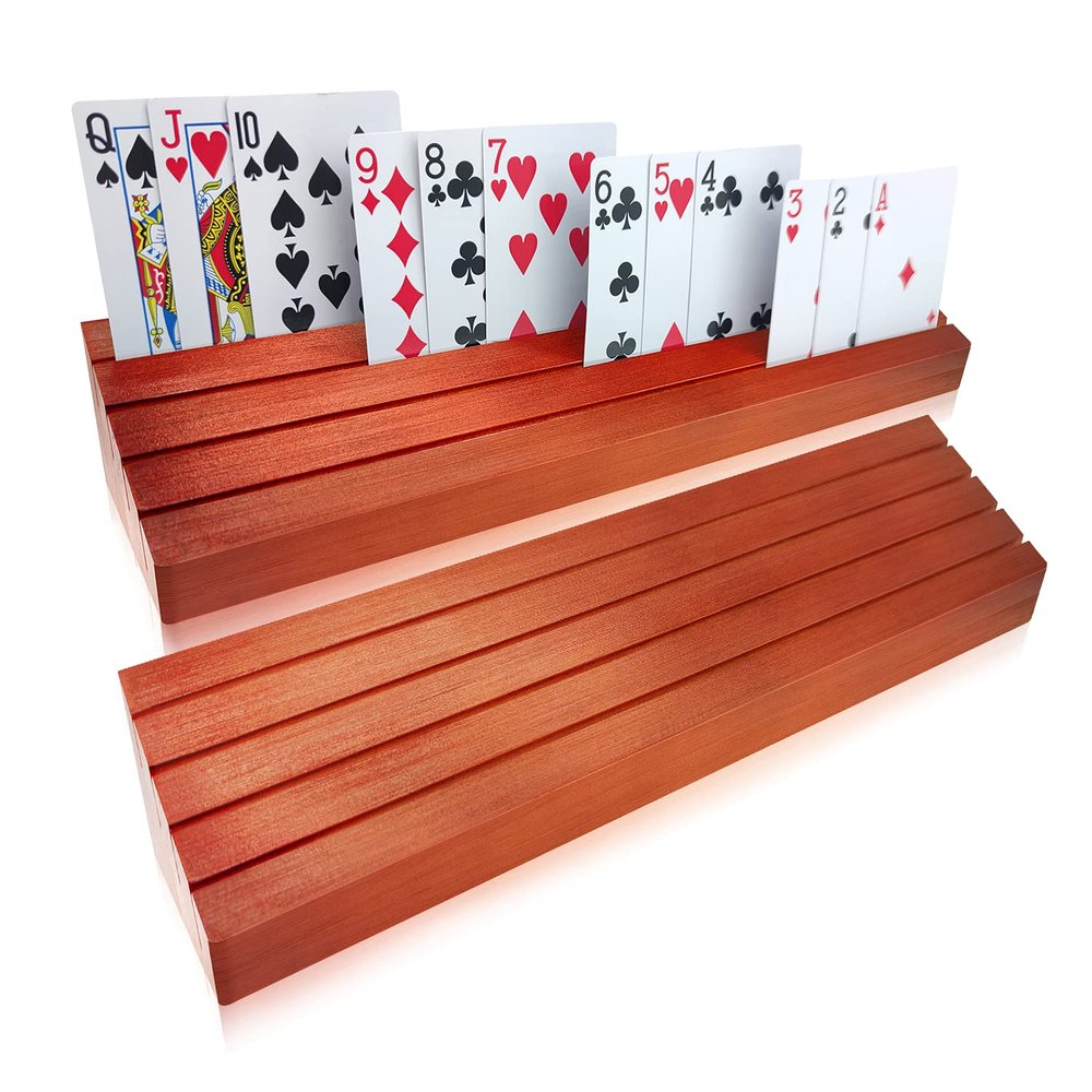 2 Pieces of Wood Playing Card Holder Game Card Storage Tray Rack, 13.8 inches Super Extended Version, Suitable for Children, Adults and The Elderly, Used for Games, Parties, competitions.