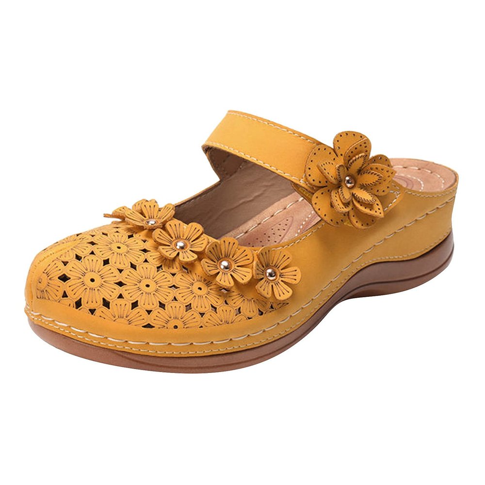 ZBYY Women's Wedge Sandals for Summer,Closed Toe Soft Platform Slip-on Slipper Flowers Vintage Bohemia Beach Sandals