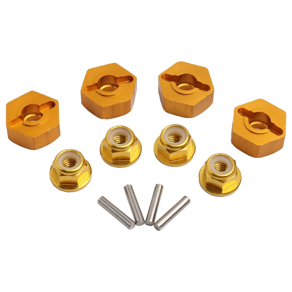 GDOOL 12mm Wheel Hex Hubs Drive Adapter 5mm Thick & Flange M4 Lock Nuts Aluminum for Redcat Axial HSP WLtoys Himoto RC Truck Model Car Upgrade Parts (Gold)