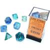 Oceanic Nebula Luminary Dice with Gold Numbers 16mm (5/8in) Set of 7 Chessex, Blue view 1