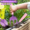 3 PCs Kids Gardening Set Trowel Rake Shovel Children's Garden Tools Pink Purple Kids Garden Tools Gardening Gifts for Kids Girls view 4