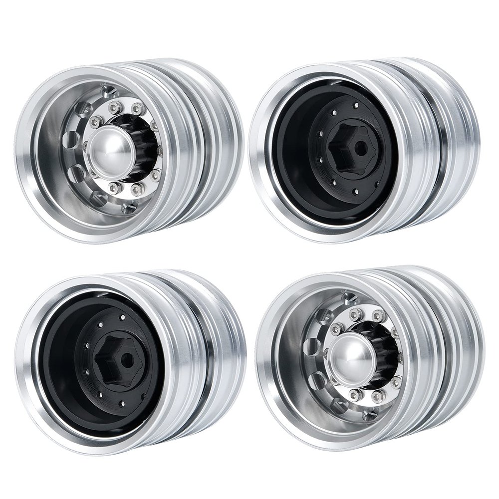 RC-Hub 4Pcs Aluminum Alloy Rear Wheels Rims for 1/14 Tamiya Trailer Tractor Truck RC Car
