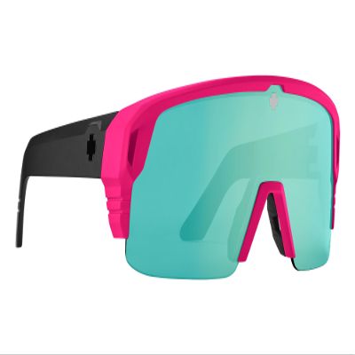 Spy Optic Monolith 5050, Cylindrical Shield Semi-rimless Sunglasses, Color and Contrast Enhancing Lenses, Matte Neon Pink - Happy Bronze Light Green Spectra Mirror Lenses
